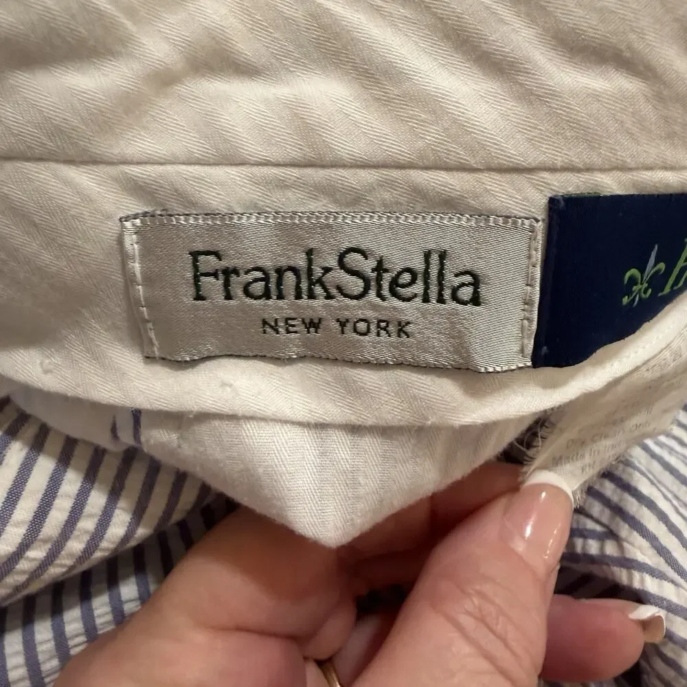 Haspel Frank Stella Seersucker Pants 34x29 Blue White Stripe Summer Wedding